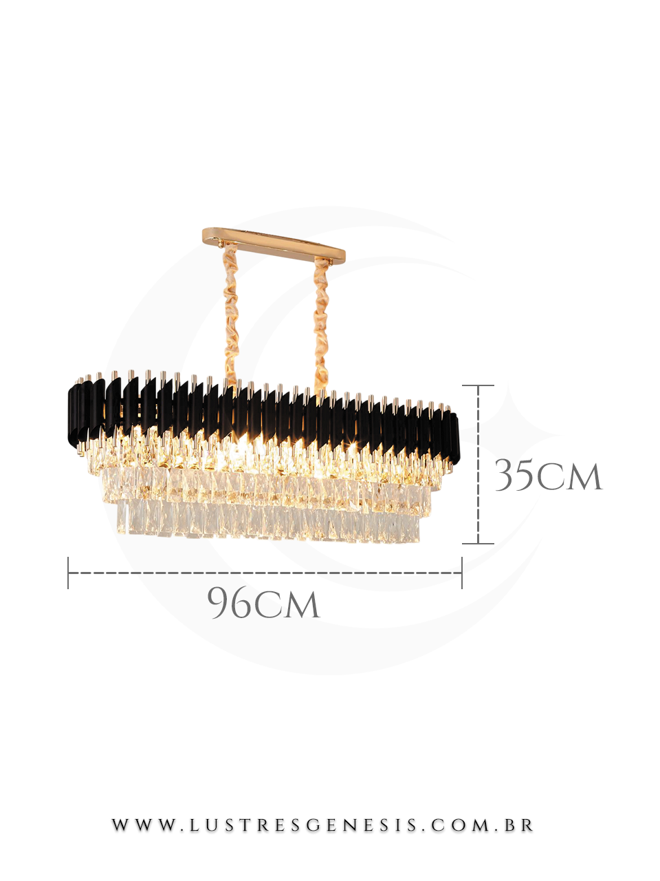 Lustre pendente de cristal Líbia contemporâneo na cor preta, com 96cm de largura e 35cm de altura, ideal para sala de jantar e estar.